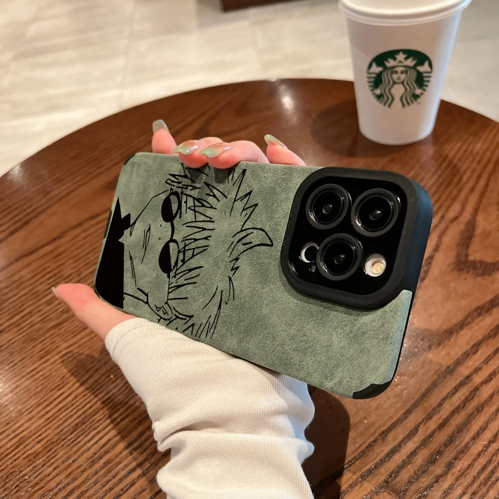 Luxury Gojo Satoru Geto Suguru Suede Leather Silicone Phone Case