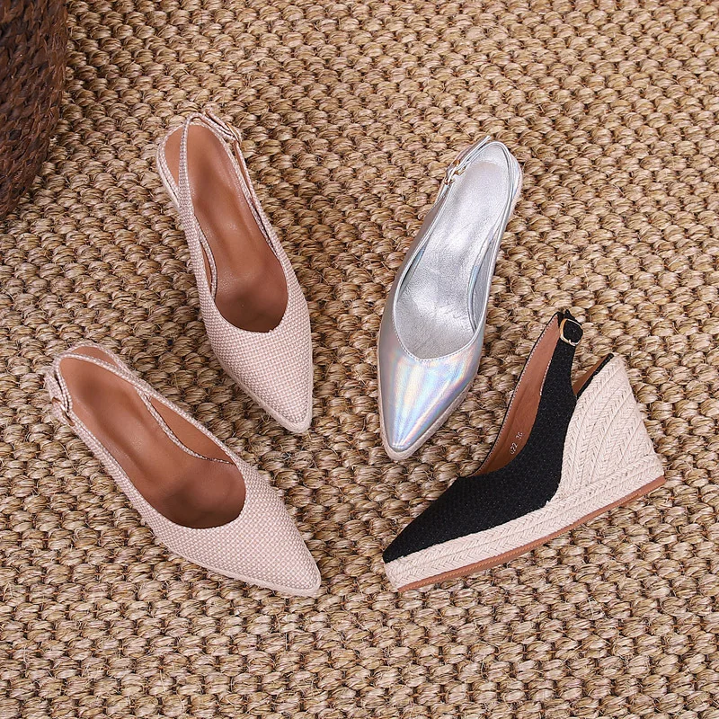 Female Espadrilles Platform Clogs Wedge Fashion Womens Shoes High Heels Shallow Mouth Square Toe Large Size Girl 5