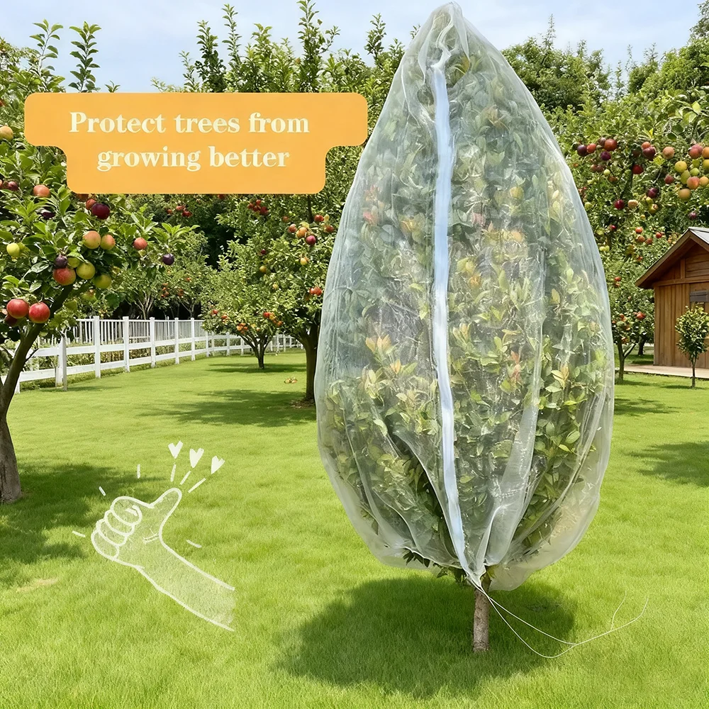 Extra dickes Gartennetz für Obst, Zitrusfrüchte und Blumen mit Kordelzug und Reißverschluss, Insekten- und Vogelschutz aus PE-Material