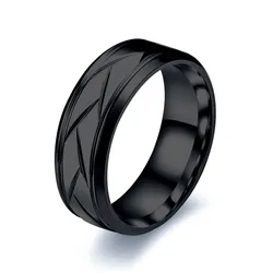 Elegant Black Stainless Steel Ring with Tire Groove Design - Men's Stylish Accessory and Unique Gift - 8 (Gold)