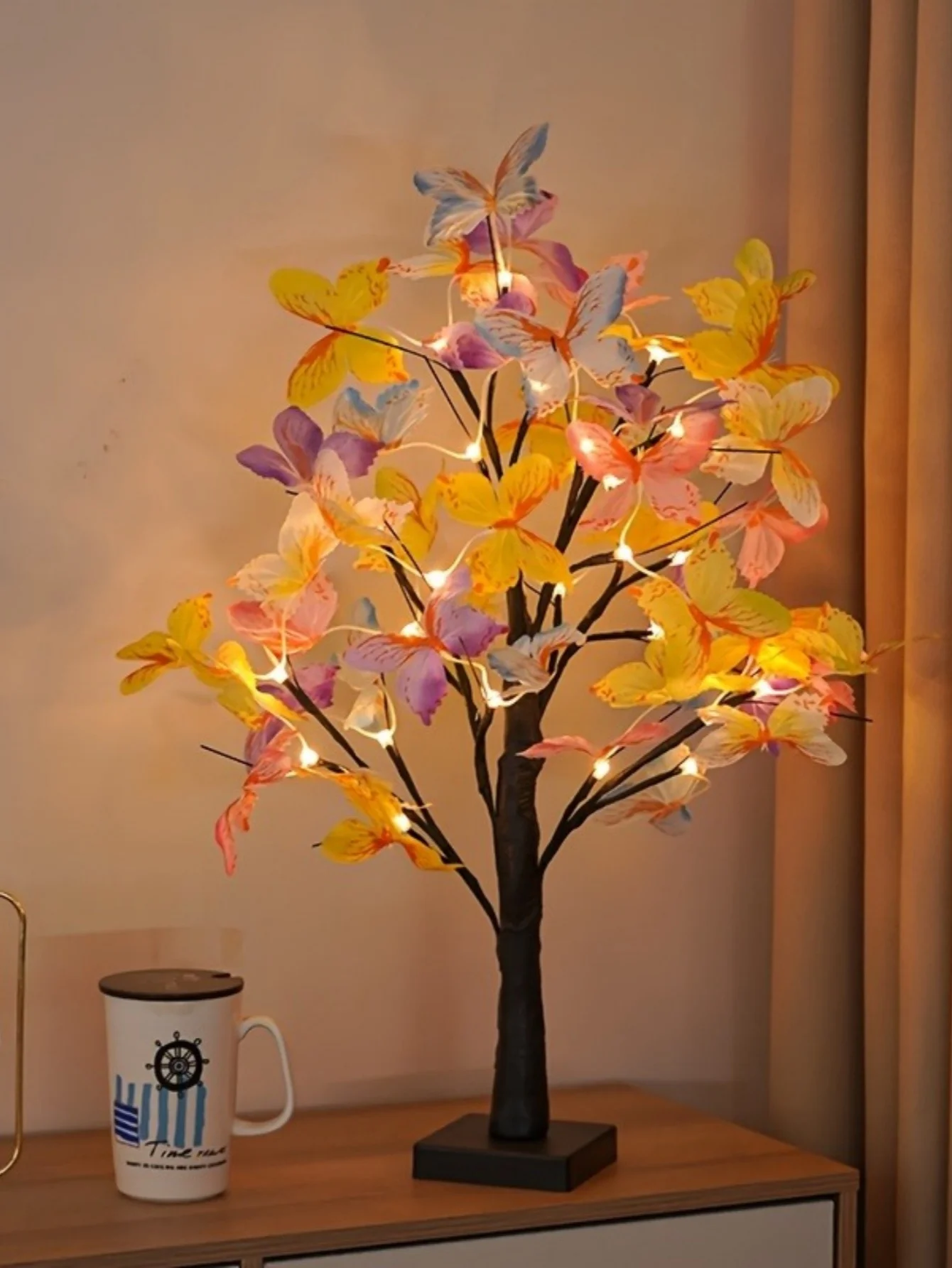 1pc Butterfly Simulation Tree, Butterfly Flower Tree Lamp, Battery/USB Powered Artificial Flower Pot Tree Planting Lamp, Suitabl