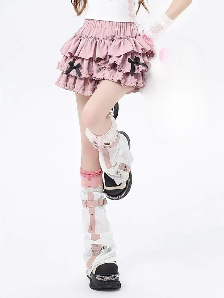Japanese women's sweet Lolita solid bow skirt with pleats, high waist aesthetic, new spring collection.