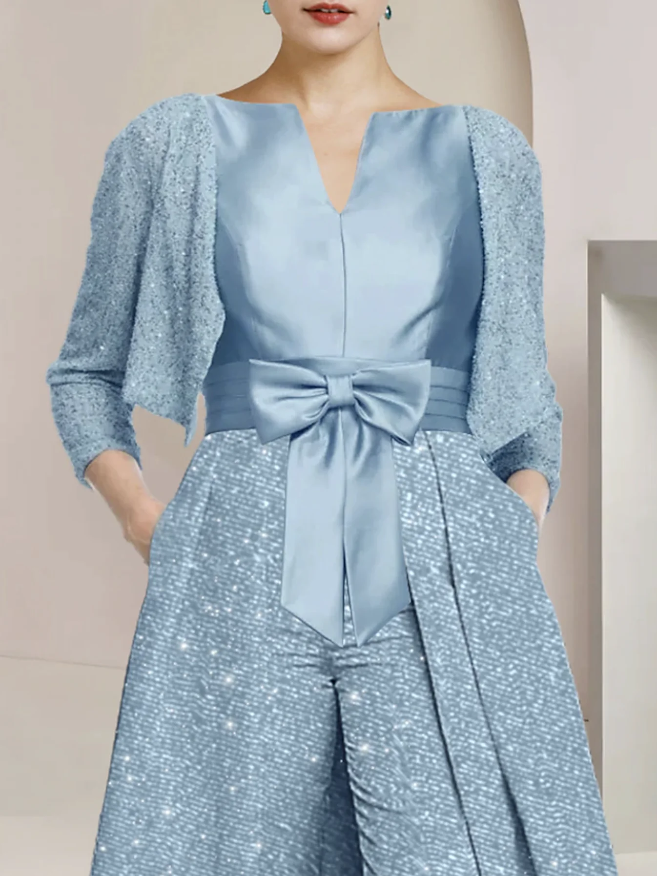 بذلة / بنطلون 2 قطعة فستان أم العروس رسمي أنيق متأ...