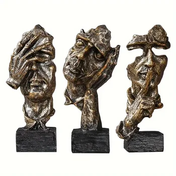 Statue d'Art Abstrait Moderne en Résine, Sculpture de Maison, Le Silence est localité, Ne Peut Pas Entendre, Ne Peut Pas Voir, Ne Pas Parler 1