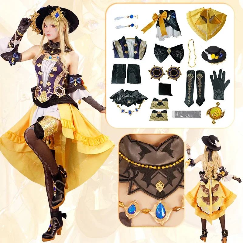 

Game Fontaine Navia Cosplay Wig Hat Set Women Dress Uniform Earrings Gloves Necklace Party Costume Halloween