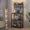 Kitchen Bakers Rack, Microwave Stand with Storage 4 Tiers, Coffee Bar Station with 6 S Hooks and Pegboard 2