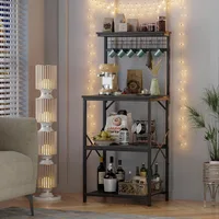Kitchen Bakers Rack, Microwave Stand with Storage 4 Tiers, Coffee Bar Station with 6 S Hooks and Pegboard 2