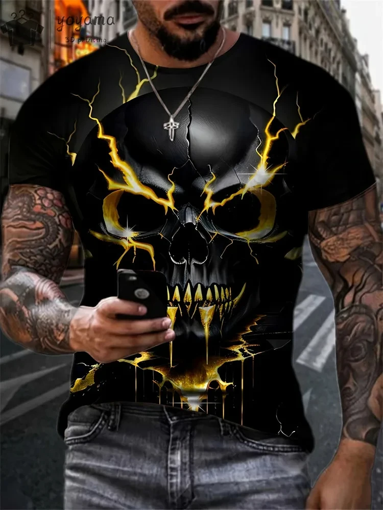 New Men's Horror Skull Print T-Shirt 3D O-Neck Short Sleeve