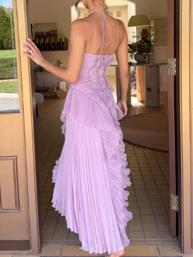 QMQA فساتين نسائية عصرية مكشكشة بدون حمالات بدون ظ...