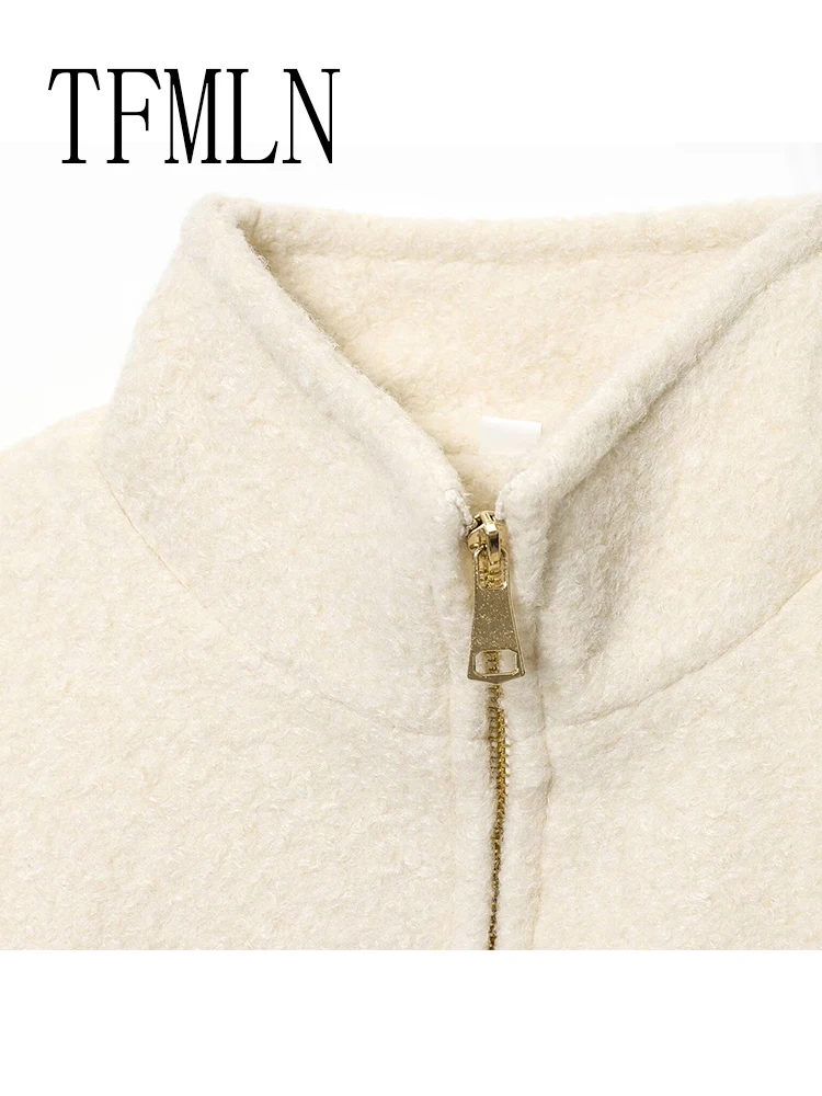 TFMLN Women Fashion Fleece Jacket 2025 New Autumn Winter Thickened Full Sleeve Stand Collar Zipper Coats Lady Outerwear Warm A