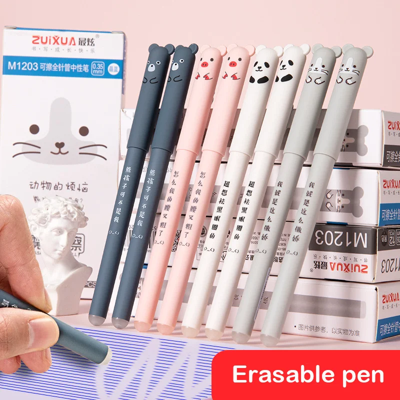 4pcs Cute Bear Pig Erasable Gel Pen Set Kawaii Pens Back to School Stationery Supplies for Writing Noting Journaling Kids Gifts gel pens