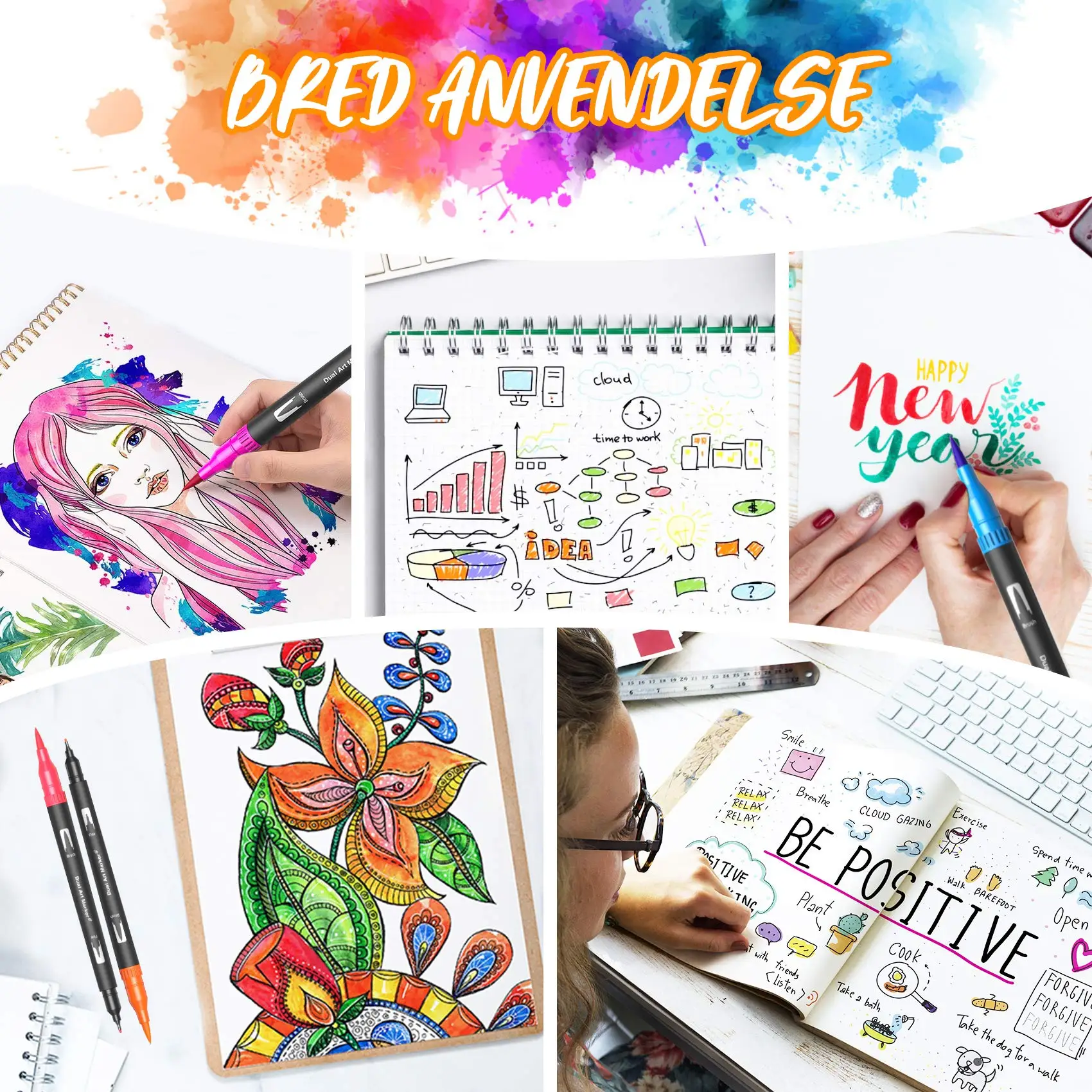 Fineliner Pens Art Marker Pen Art Markers Marker Pens 12-132 Colors/Set Dual Tip Brush Art Marker Pens Fineliner Pen for Kids Adult Artist Calligraphy Hand Lettering Journal Doodling