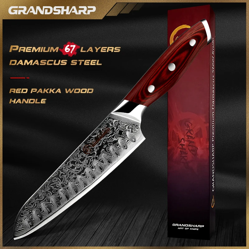 

Японская Дамасская сталь Grandsharp, сантоку, суши, сашими, шеф-нож, 67 слоев, искусственная Дамасская сталь, кухонный нож с подарочной коробкой
