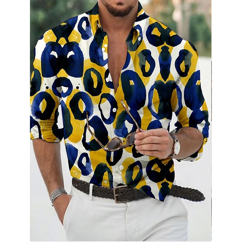 

Luxury Fashion Men Shirts Oversized Casual Shirt Circle Print Long Sleeve Tops Men's Clothing Club Cardigan Blouses High Quality