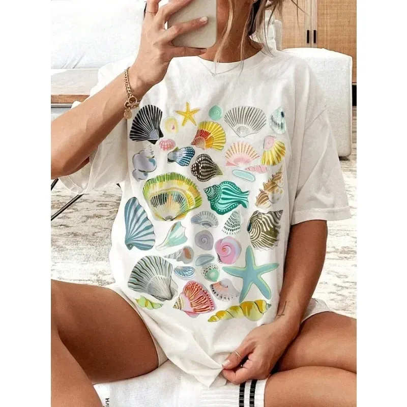 American Fashion Cotton Print Casual T shirt Women Summer Y2K Breathable Graphics Retro Goth Loose Minimalist Half sleeved Tops