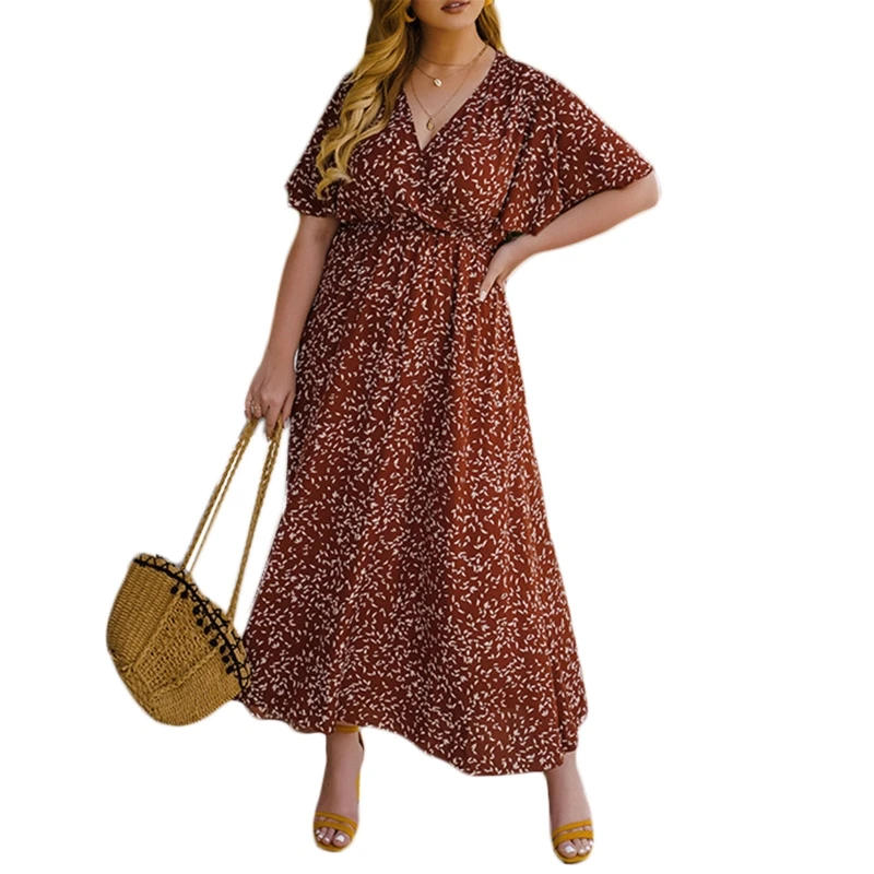 

Simple Floral Print Dress Dress Ruffle Trim Chiffon Dress for Vacation N7YF