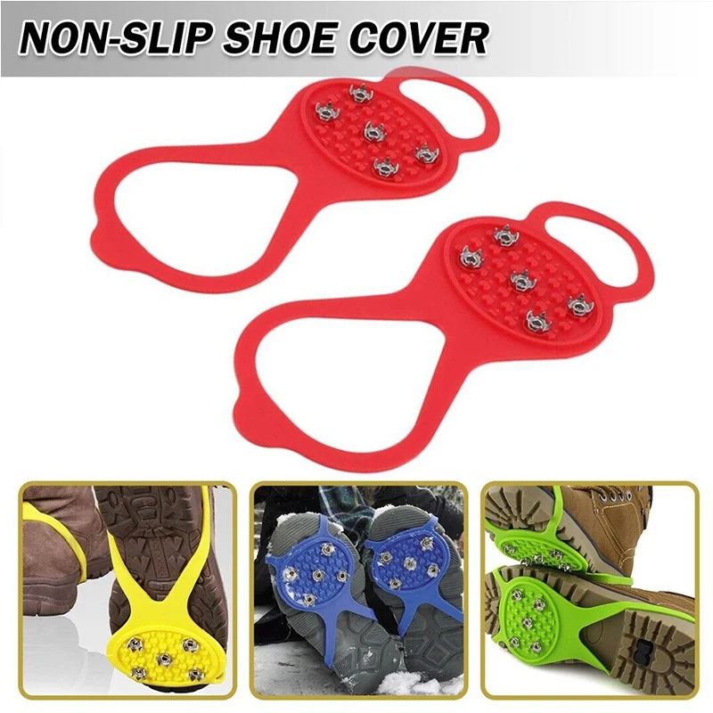 1 Pair 5 Studs Crampons For Snow And Ice Anti-Skid Shoe Spikes Anti-slip Covers For Shoes Climbing Cleats Crampons Strong Grip