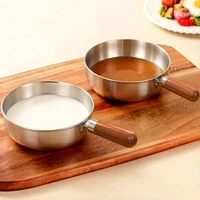 Pot en acier inoxydable avec manche en bois résistant à la chaleur, Compatible à Induction, Base antidérapante, Pot à lait à Distribution uniforme de la chaleur, 1 pièce 3