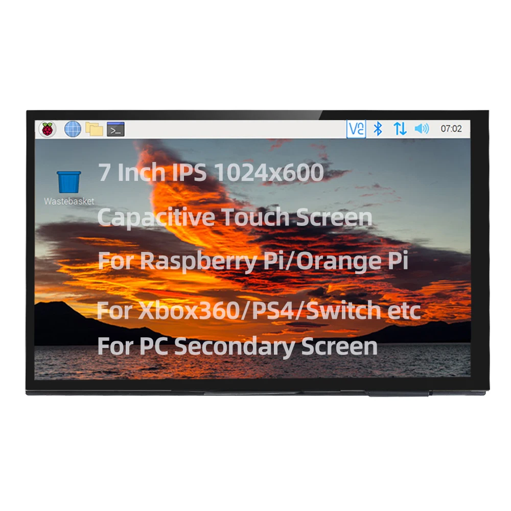 Raspberry Pi 5 7-дюймовый сенсорный экран IPS 1024x600 HD LCD HDMI-совместимый дисплей для RPI 4B 3B + OPI 5 AIDA64 ПК вторичный экран