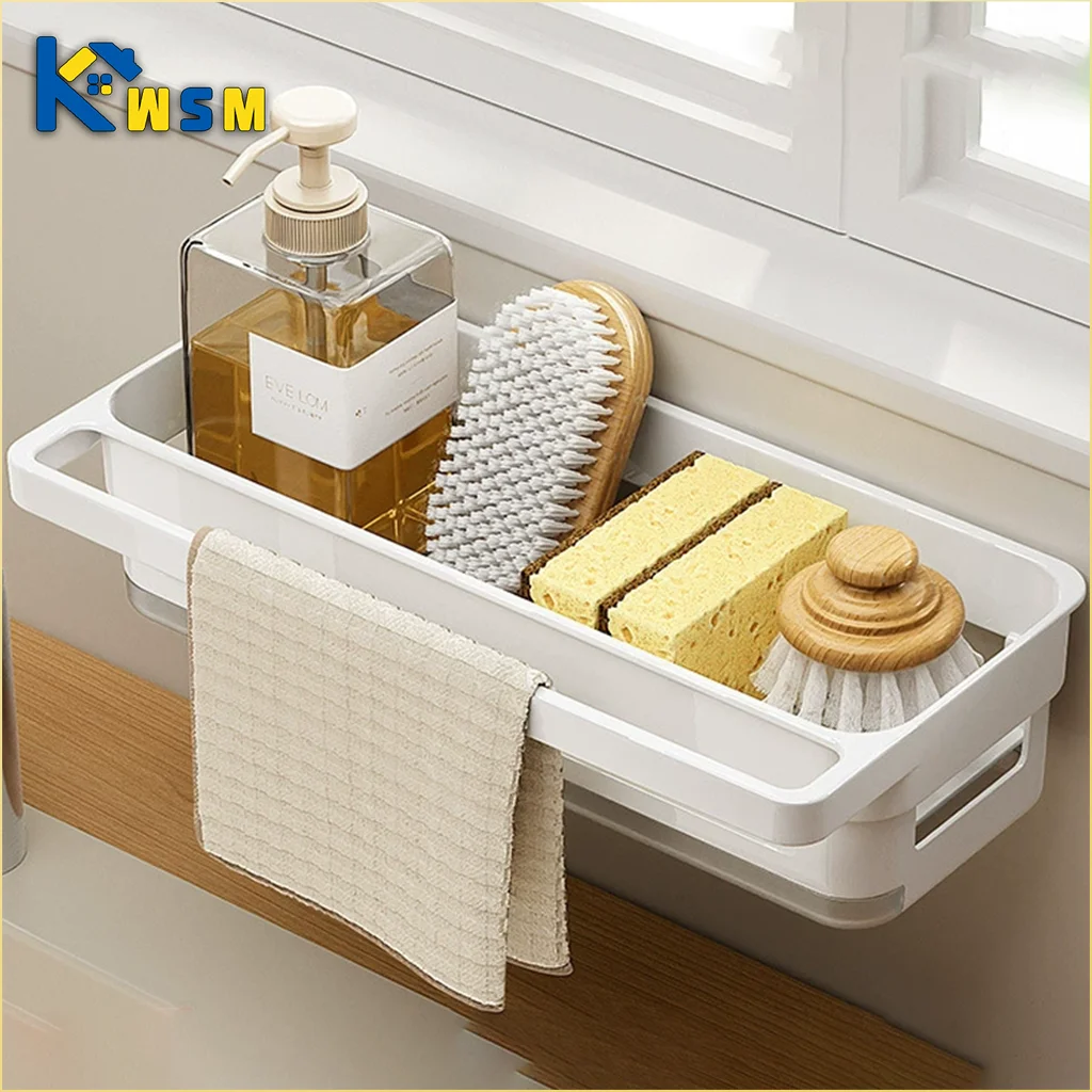 Sponge Holder for Kitchen Sink Wall Mount Sink Caddy with Drainage and Drip Tray Plastic Organizer for Countertop White kitchen storage rack sink sponge holder kitchen organizer sponge rack detergent sponge rack kitchen organizer rack