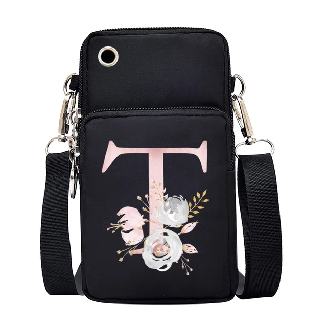 Waterproof Mobile Phone Bag for Iphone/huawei/xiaomi/samsung Universal Pink Flower 26 Letters Cell Phone Case Women Wrist Pack 7Pink flower T