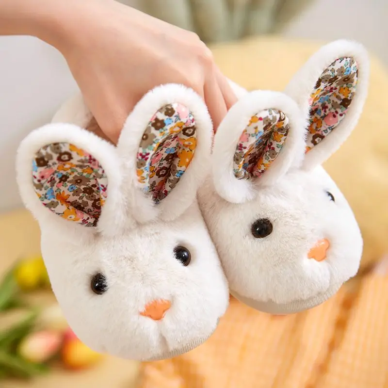 Kawaii Cute Animal Rabbit Fur Loafers Kids Indoor House Plush Slippers Children Winter Warm Fuzzy Bunny Shoes Home Floor Booties kids backpack toddler lovely animal cute bunny bags children girls accessories brand designer ks baby bag