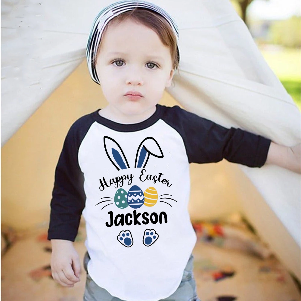 Gepersonaliseerde Bunny Kid Pasen shirt Naam Kind Raglan Kleding Tops Sibling Bijpassende Pasen Party Outfit Kids Tees Shirt| | - AliExpress