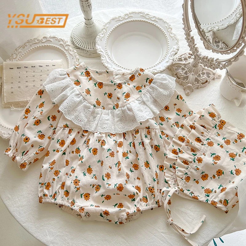 

Sweet Newborn Kids Baby Girls Rompers Autumn Infant Baby Girls Long Sleeve Lace Printing Rompers Clothes Baby Girl Rompers