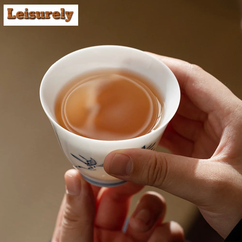 Pure Hand-painted Butterfly Orchid Teacup White Porcelain Tasting Cup Female Aroma Cup Chazhan Meditation Cup Cha Kung Fu Teaset