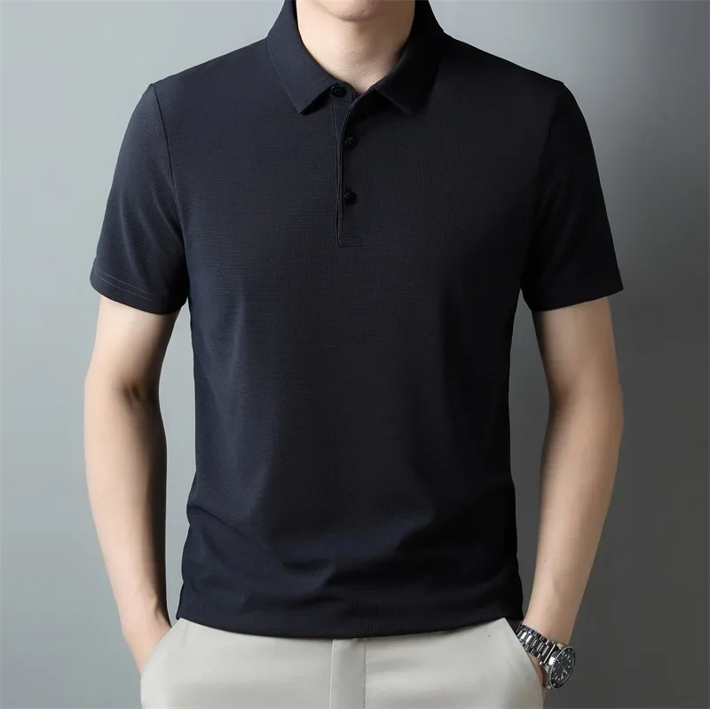 Polo da uomo a maniche corte tinta unita waffle alla moda, top estivo traspirante e confortevole - immagine 6