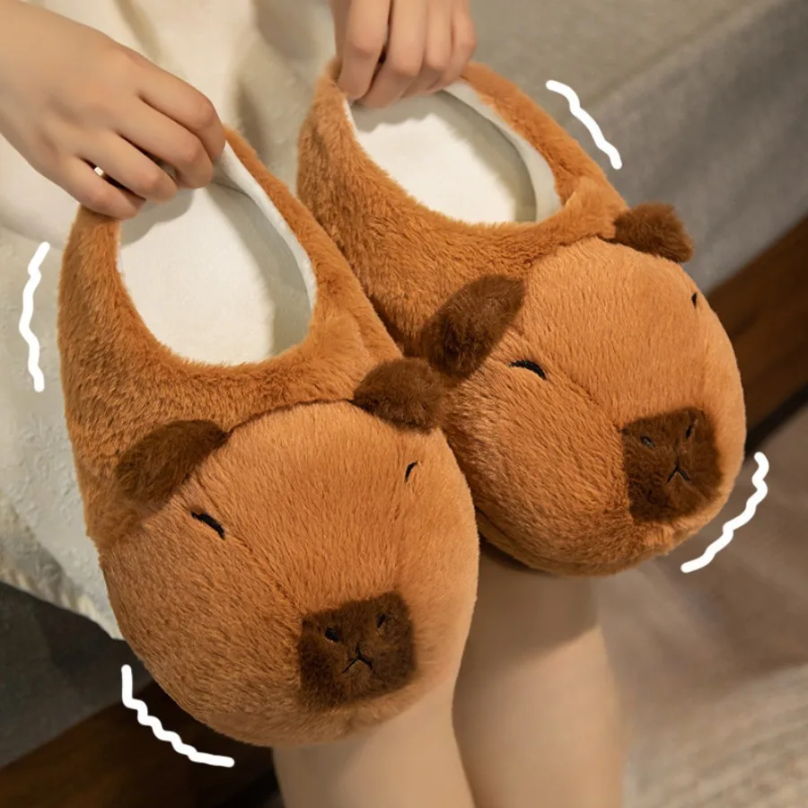 Capybara Plush Slippers Cartoon Lovely Soft Animals Plushie Shoes Cozy Comfortable Kapybara Sandals Winter Indoor Warm Slippers plush toy accessories