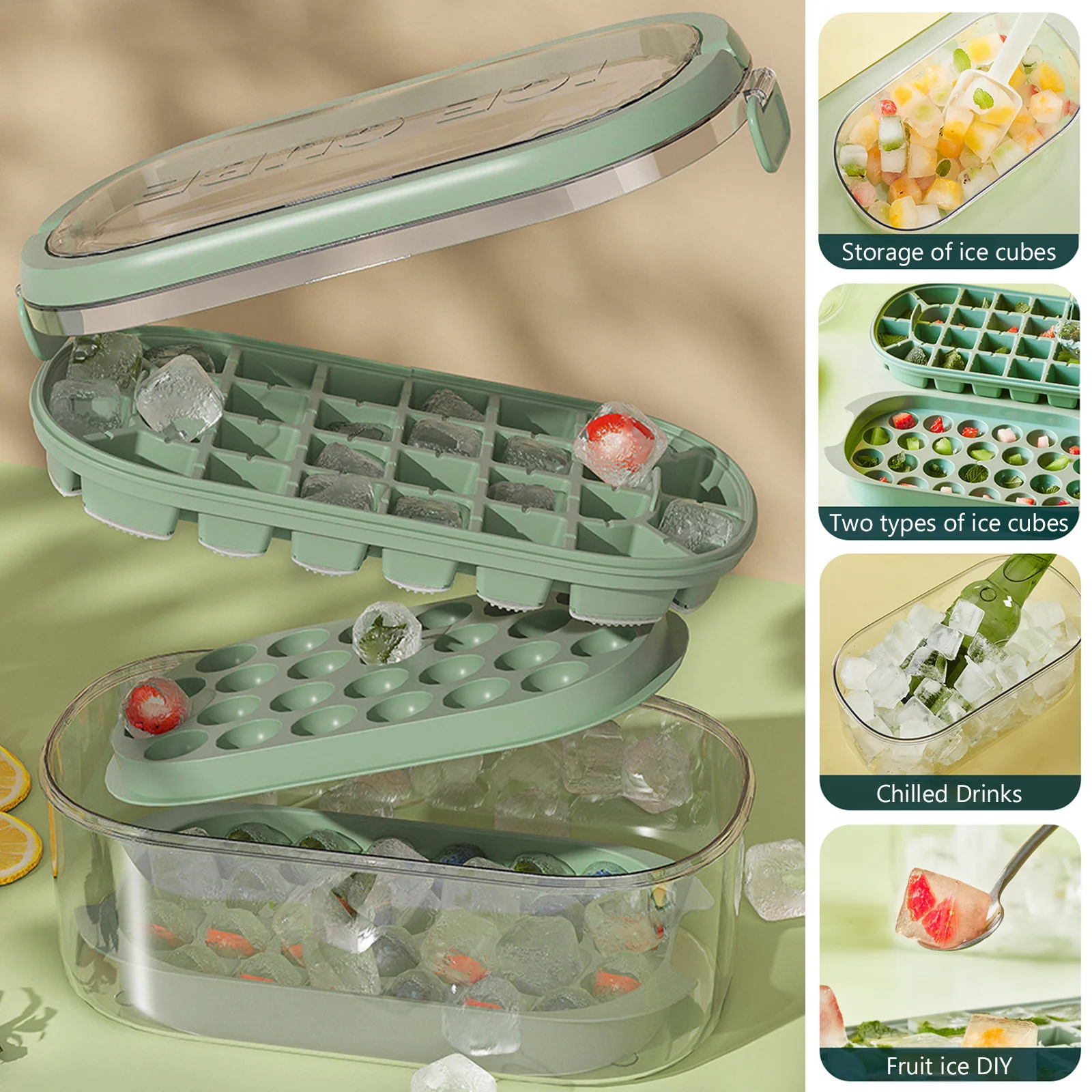 

Ice Cube Tray with Lid Bin Silicone Ice Ball Maker for Freezer 2-Layer Stackable Ice Tray Molds Easy Release Ice Ball Maker Mold