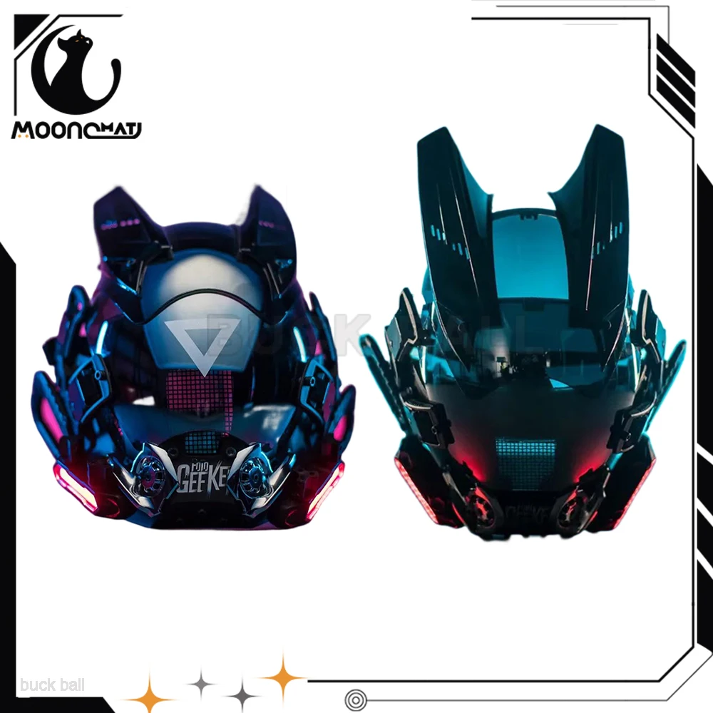 

Predator Helmet Cyberpunk Mask Helmet Techwear Pipe Dreadlocks Cosplay Mask Customize the screen With LED Light Plastic Mask Toy