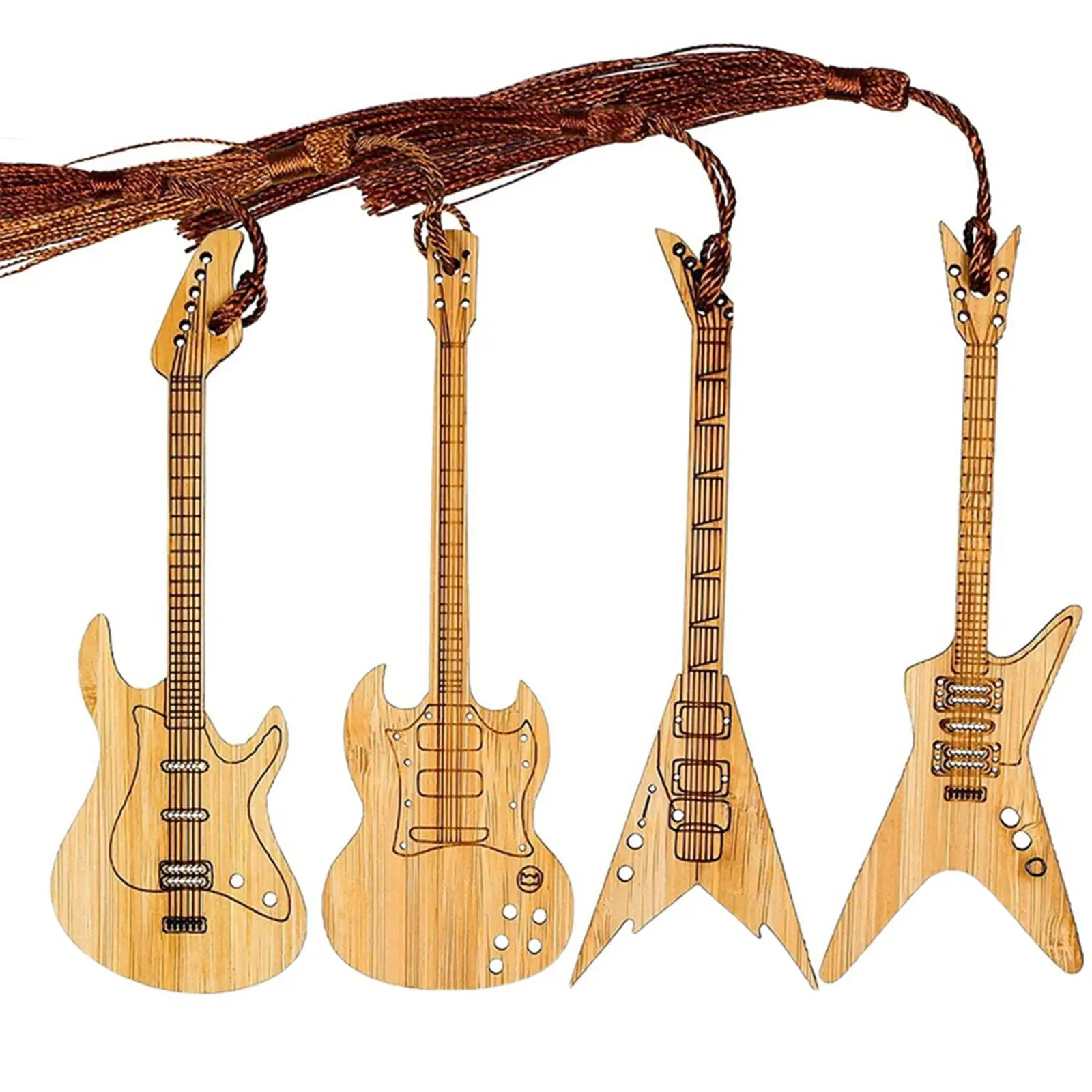 6 Pieces Guitar Bass Bookmarks with Tassels Clip Wood Bookmark for Readers