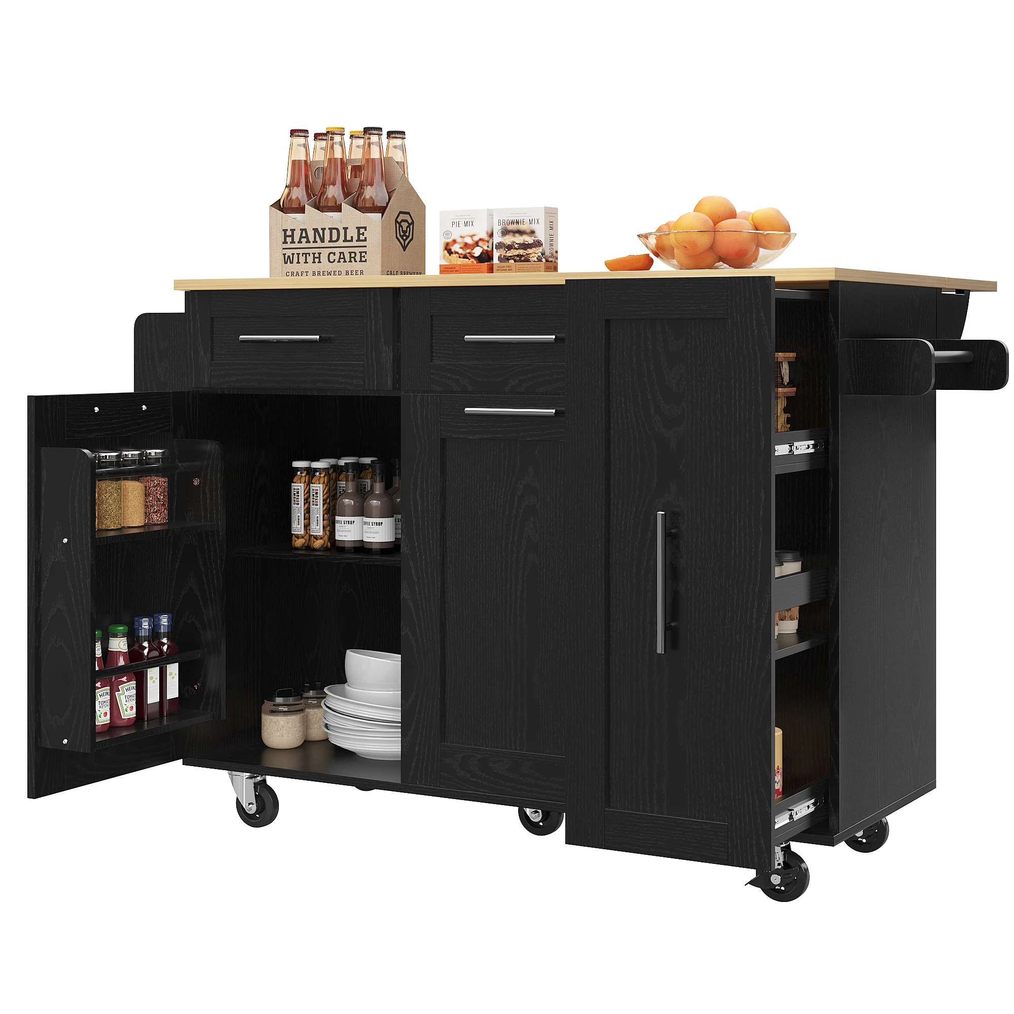 Moderne Kücheninsel, Küchenschrank, Sideboard, Servierwagen mit Holzmaserung, multifunktionaler Esstisch mit Stauraum – Detail 21