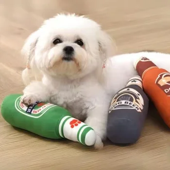 Plush Pet Toy with Beer Bottle Design Interactive Chew Toy for Teeth Cleaning Durable Biting Toy to Relieve Boredom Pet Supplies