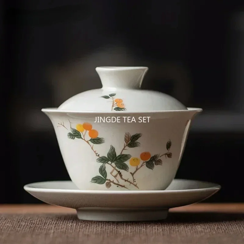 170ml Chinese Handmade Ceramic Gaiwan Teacup Hand-painted Flowers Tea Tureen Travel Tea Bowl Porcelain Set Accessories tea set