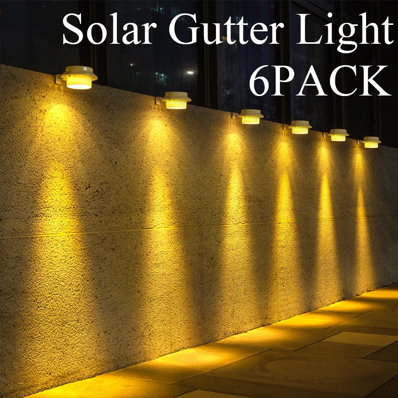 Solar Powered LED Gutter Lights 3 LED Deck Gutter Solar Lights Outdoor Waterproof LED Garden Yard Wall Lamp
