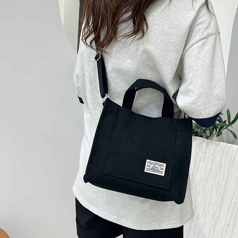 Vintage Corduroy Retro Tote Bag - Multi-Color Casual Crossbody Handbag