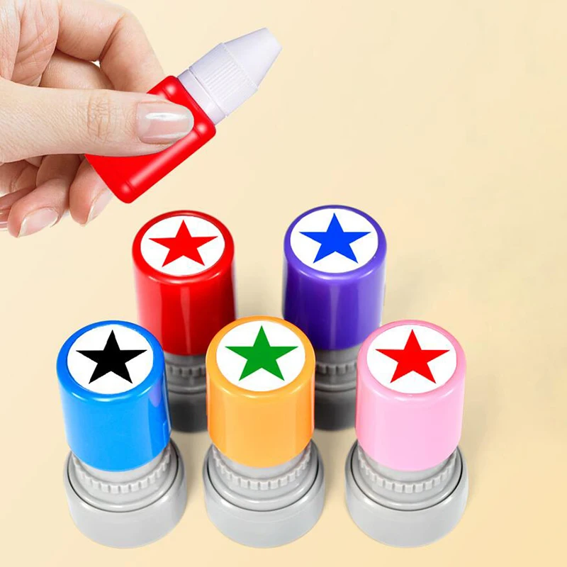 1PC School Teachers Family Use Red Five-pointed Star Stamp Encourage Children Teaching Award Stamp Automatic Ink self ink stamps