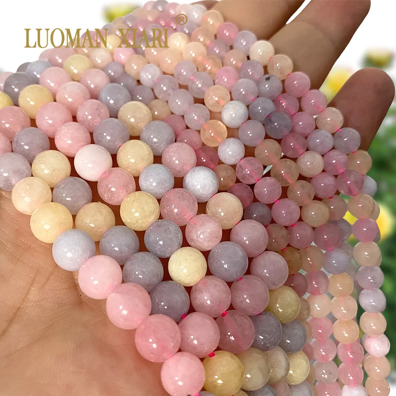 

4 6 8 10 12MM Natural Stone Colorful Morganite Smooth Round Loose Space Beads for Jewelry Making Diy Bracelet Accessories 15''