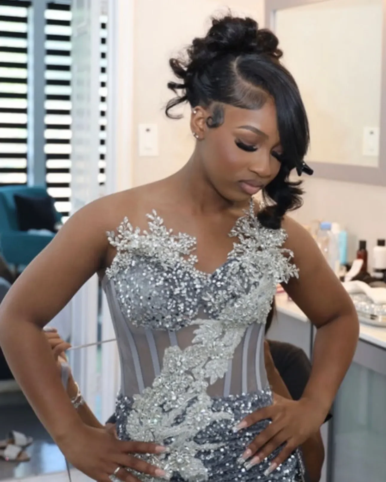 Aso Ebi Silver Mermaid Prom Dresses One Shoulder Crystals Sequined corset Evening Birthday Engagement Gowns customsized