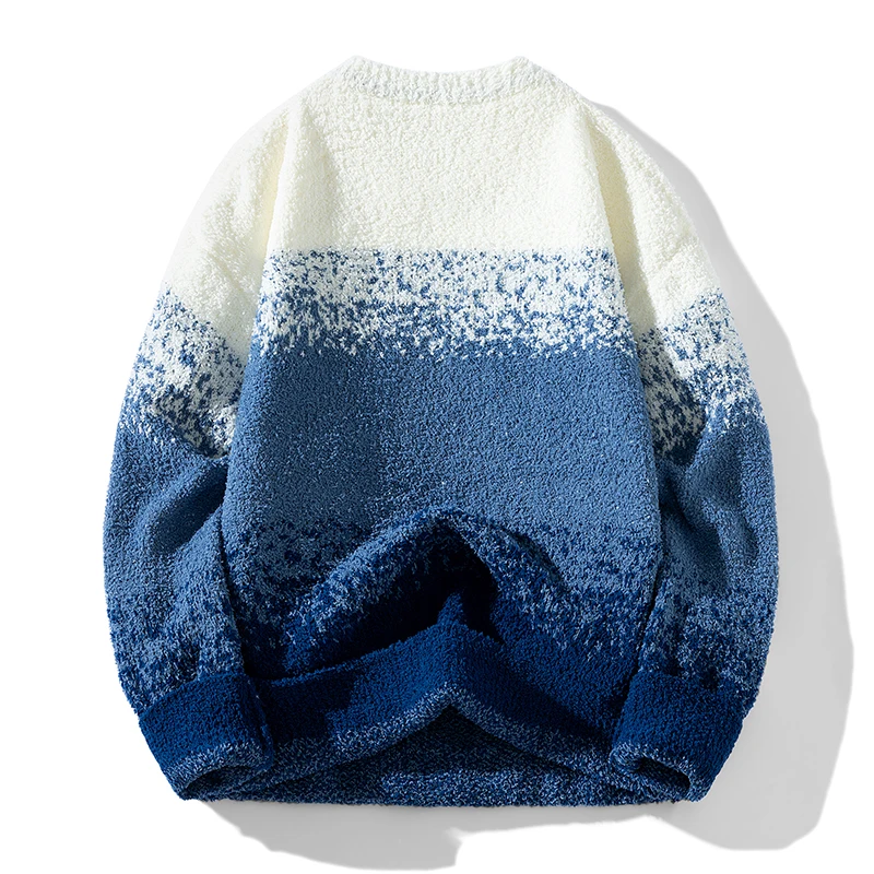 Autumn Gradient Color Warm Sweater Men Round Neck Knitted Long Sleeve Casual Pullovers Tops Harajuku Slim Fit Y2K Men Women