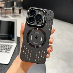 Magnetic Cooling Heat Dissipation Phone Case with Breathable Soft Back Cover for iPhone 15 Plus (Black)