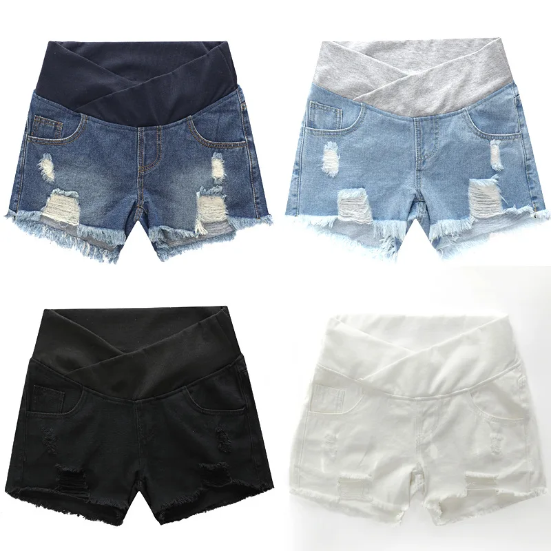 Summer Women Maternity Short Pants Pregnancy High Waisted Denim Shorts Plus Size