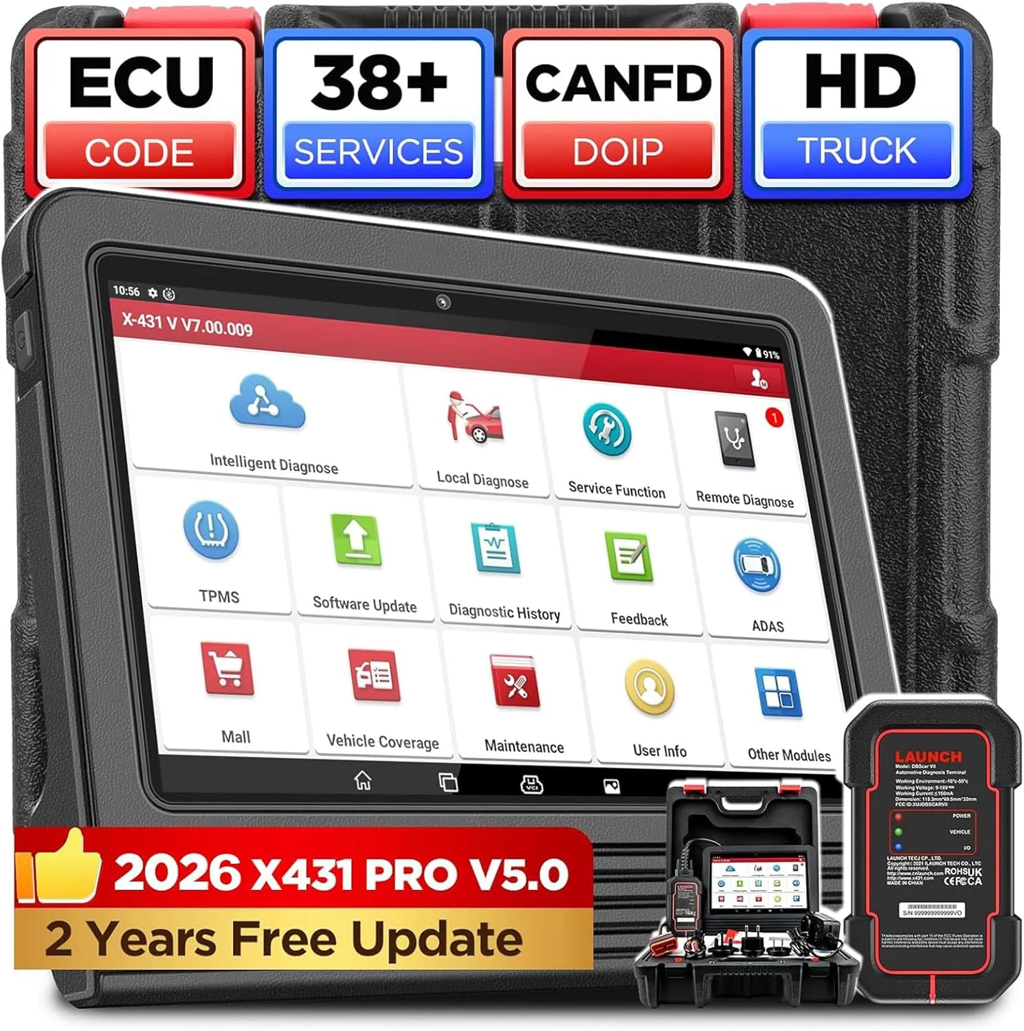 LAUNCH X431 PRO V5.0 OBD2 Scanner,Bidirectional Scan Tool support CANFD&DOIP, ECU Coding, FCA AutoAuth Car diagnostic tools