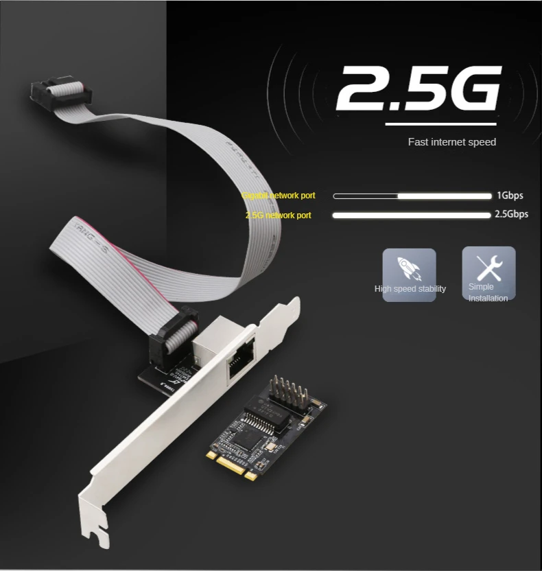 Adaptador de rede Ethernet industrial, M.2, 2.5G,