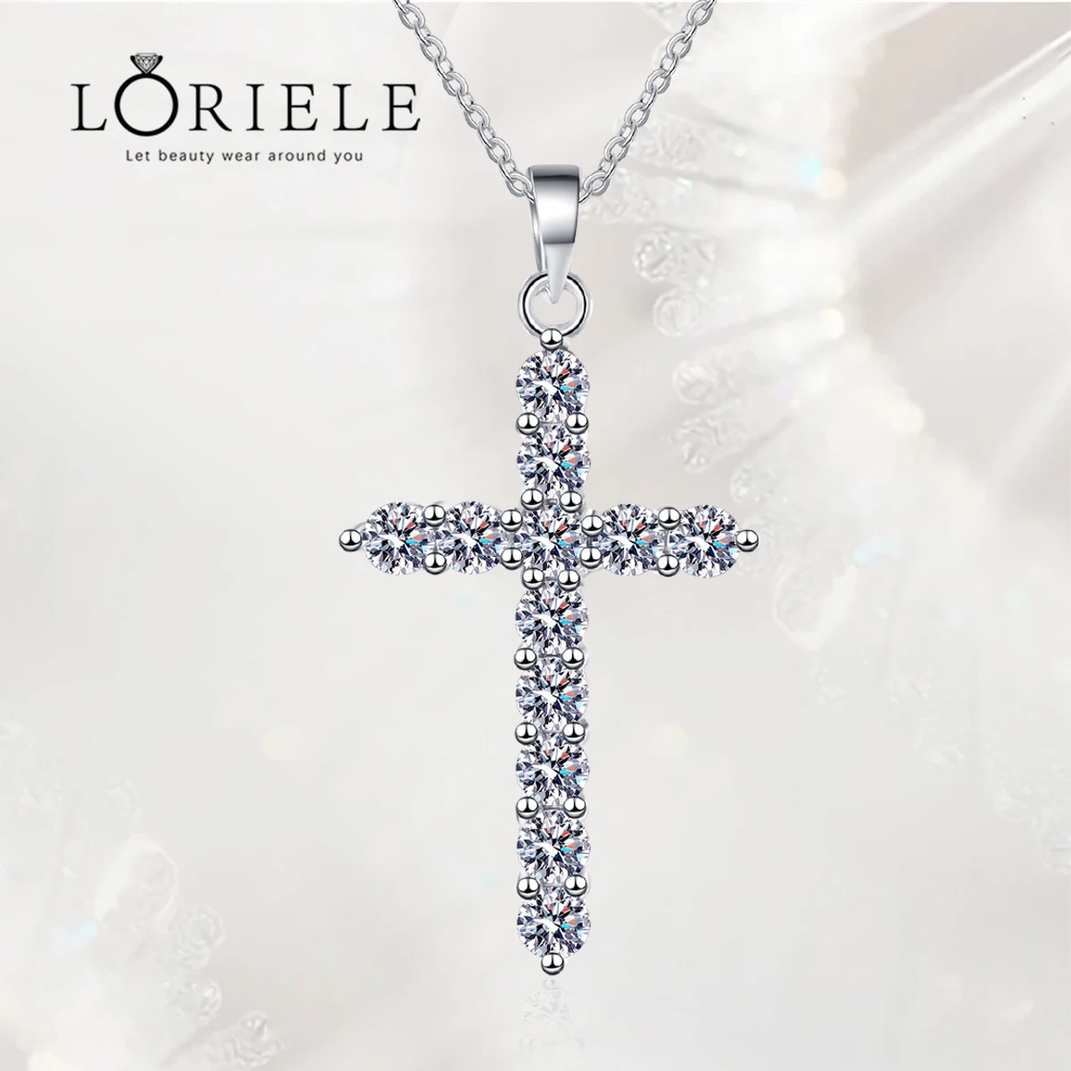 

LORIELE Moissanite Cross Pendant Necklace for Women Girl Rhodium Plated Sterling Silver Lab Diamond Cross Jewelry