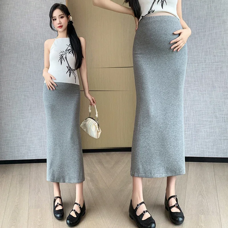 Short Maternity Summer Straight Skirts Stretched Solid Color Pregnant Woman Knitting Skirt Slim Hips Pregnancy Pencil Skirts