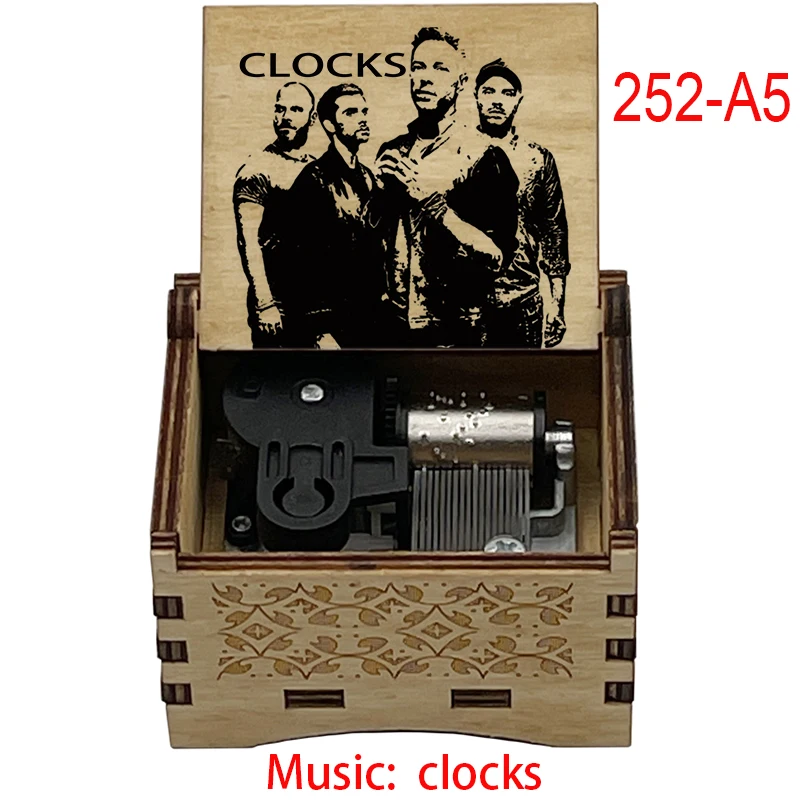 Antique Engraved Wooden Music Box Gift with Wind-Up Mechanism